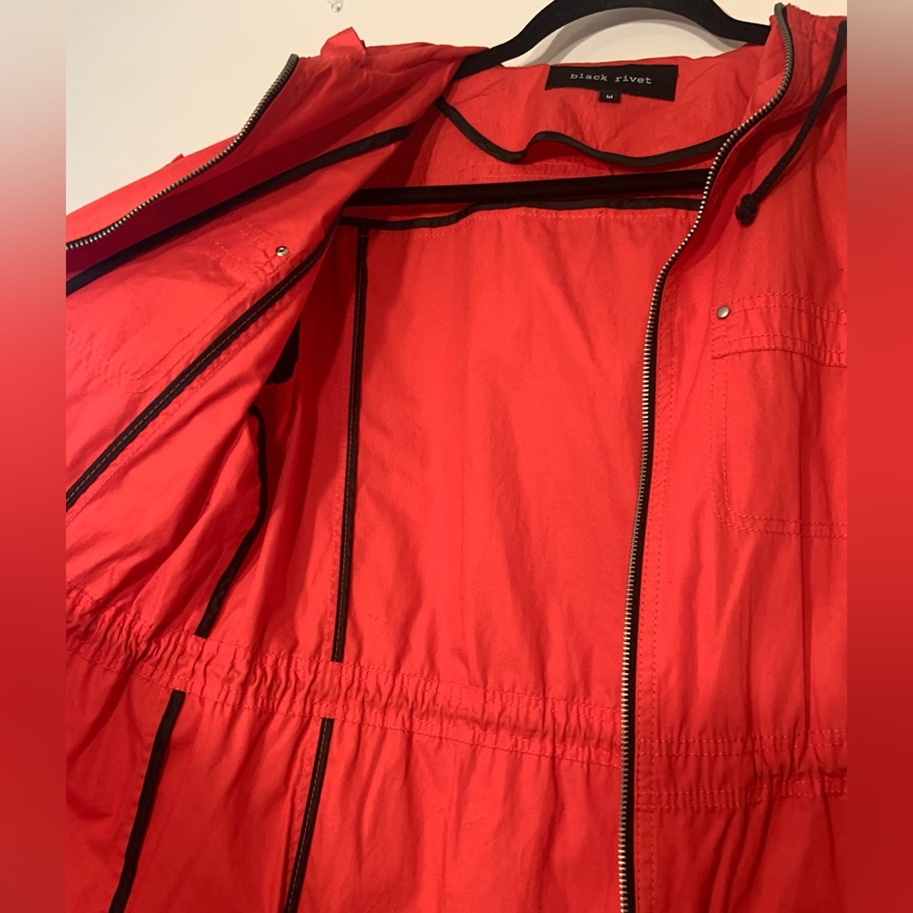 ** Black Rivet Red and Black Lightweight Zip Up Jacket 100% Cotton Size Medium - Picture 10 of 13